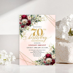 Elegant Gold Floral 70th Birthday Invitation