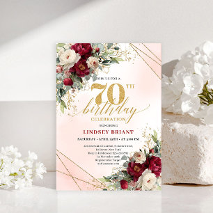 Elegant gold floral 70th birthday party invite