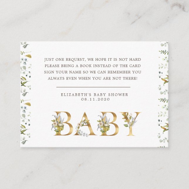 elegant gold floral baby shower enclosure card (Front)