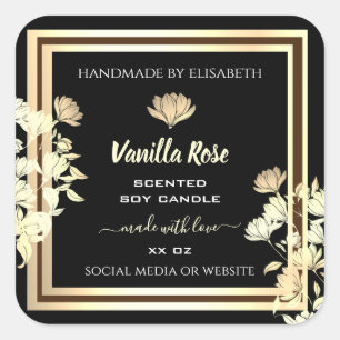 Elegant Gold Floral Black Product Packaging Labels