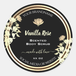 Elegant Gold Floral Black Product Packaging Labels