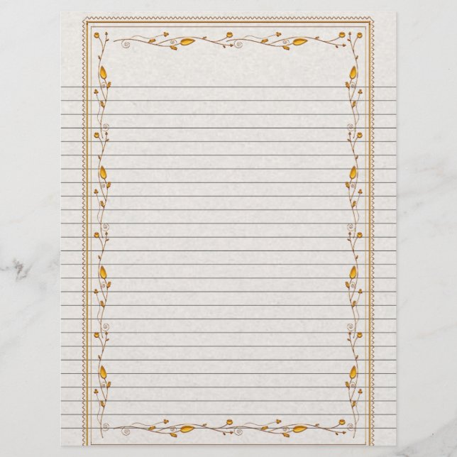 Elegant Gold Floral Border Lined Recipe Page (Front)