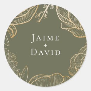 Elegant Gold Floral Botanical Classic Round Sticker