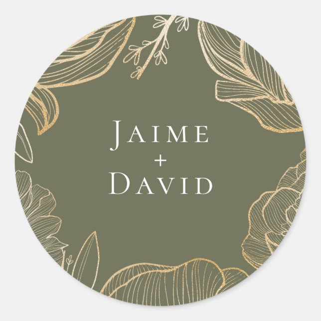 Elegant Gold Floral Botanical Classic Round Sticker (Front)