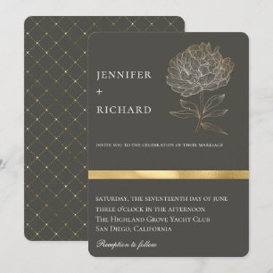Elegant Gold Floral Botanical Grey Wedding Invitation