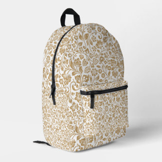Elegant Gold Floral Botanical Pattern Printed Backpack