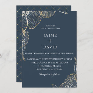 Elegant Gold Floral Botanical Wedding Invitation