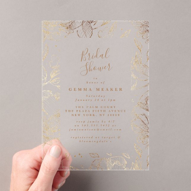 Elegant Gold Floral Bridal Shower Acrylic Invitations (Insitu (Handheld))