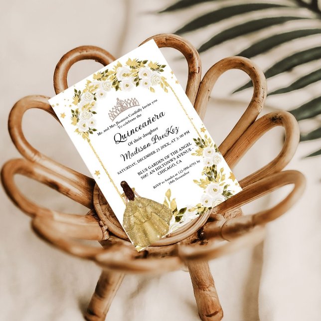 Elegant Gold Floral Butterfly  Quinceanera  Invitation (Creator Uploaded)