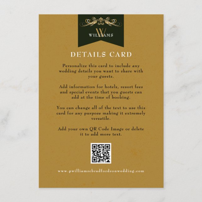 Elegant Gold Floral Chapter Wedding Card Insert (Front)