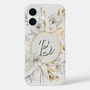 Elegant Gold Floral Chic Botanical Design iPhone 16 Case