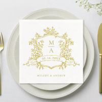 Elegant Gold Floral Crest Monograms Wedding