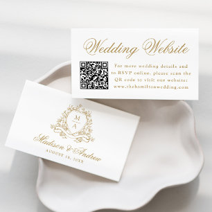 Elegant Gold Floral Crest Wedding Website QR Code Enclosure Card
