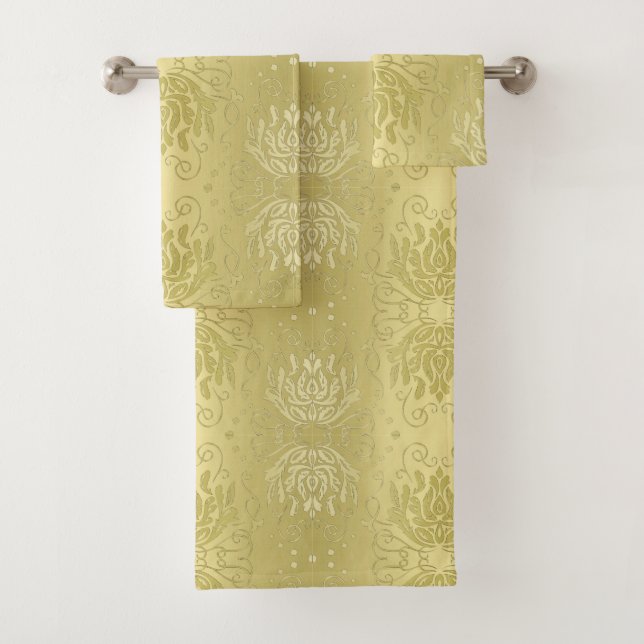Elegant Gold Floral Damask Print Towel Set (Insitu)