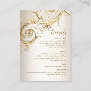 Elegant Gold Floral Damask Script Wedding Details Enclosure Card