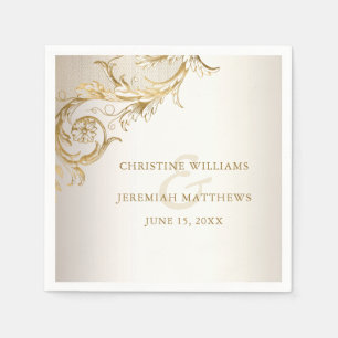 Elegant Gold Floral Damask Shiny Champagne Wedding Napkin