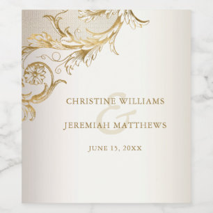 Elegant Gold Floral Damask Shiny Sparkling Wine We Wine Label