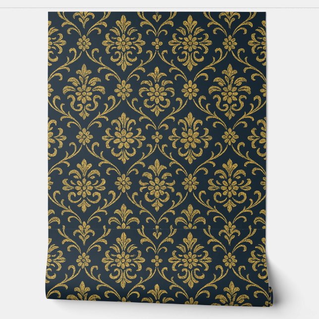 Elegant Gold Floral Damask Wallpaper (Unrolling)