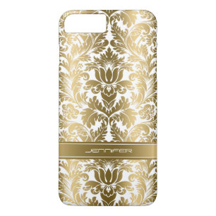 Elegant Gold Floral Damasks 2 White Background iPhone 8 Plus/7 Plus Case