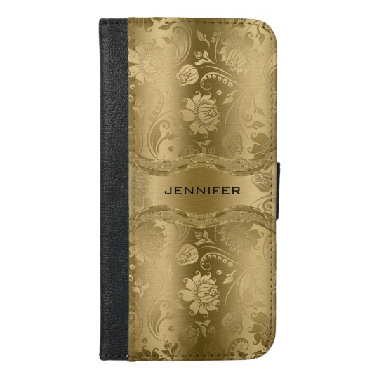 Elegant Gold Floral Damasks Background iPhone 6/6s Plus Wallet Case