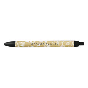 Elegant Gold Floral Design  Black Ink Pen