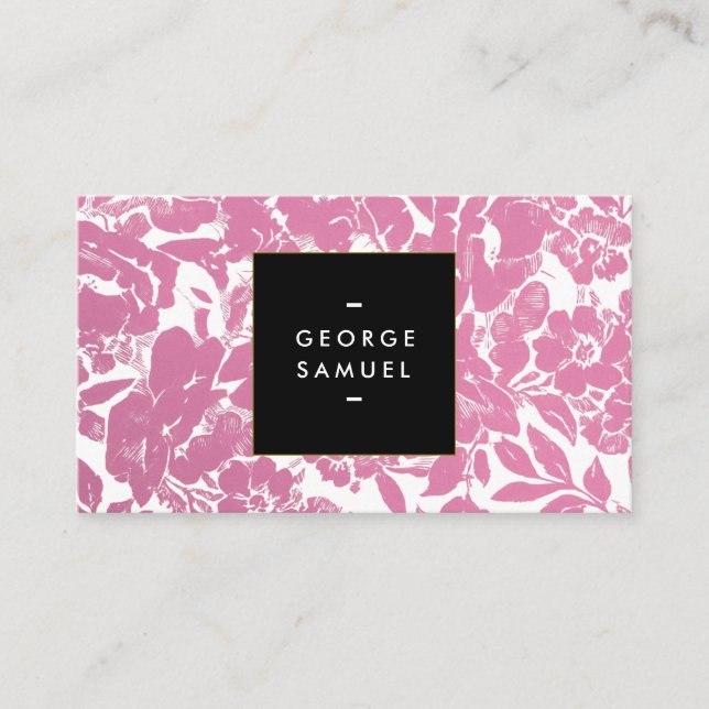 Elegant Gold Floral Design With Bold Black Business Card (Front)
