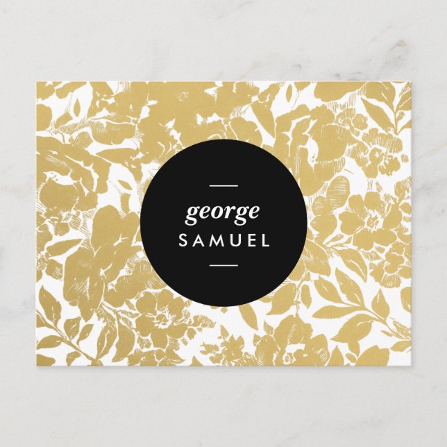Elegant Gold Floral Design With Bold Black Circle Postcard (Front)