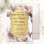 Elegant Gold Floral English High Tea Birthday Invitation<br><div class="desc">An elegant birthday party invitation featuring artistic flowers with a gold stylised text background. Beautiful for a high tea celebration or a garden party.</div>