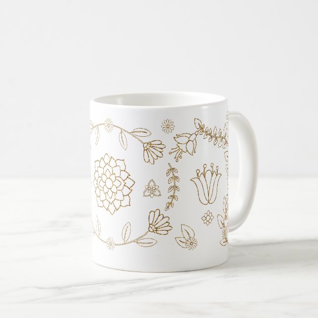 Elegant Gold Floral Folk Art Mug (Front Right)