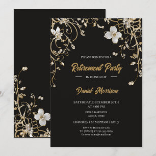 Elegant Gold Floral Frame Retirement 2025 Invitation