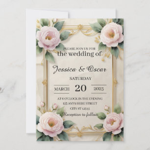 Elegant Gold Floral Frame Wedding Invitation