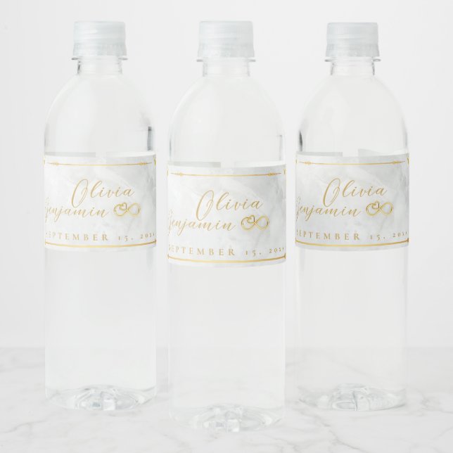 Elegant Gold Floral Frame Wedding Water Bottle Wat Water Bottle Label (Bottles)