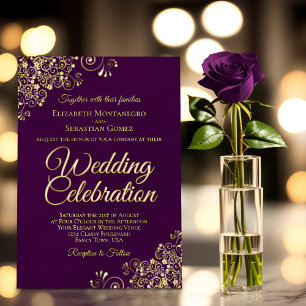 Elegant Gold Floral Frills on Plum Purple Wedding