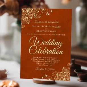 Elegant Gold Floral Frills on Rust Orange Wedding