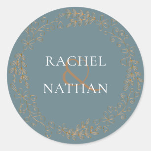 Elegant Gold Floral Garland Personalised Classic Round Sticker