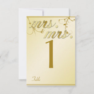 Elegant Gold Floral Gay Wedding Table Number