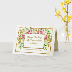 Elegant Gold Floral Glitter Personalized Birthday Card