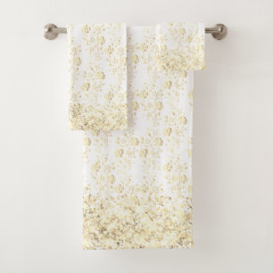 Elegant Gold Floral Glittery Glam Bath Towel Set