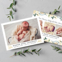 Elegant Gold Floral Greenery Baby Girl Photo Birth
