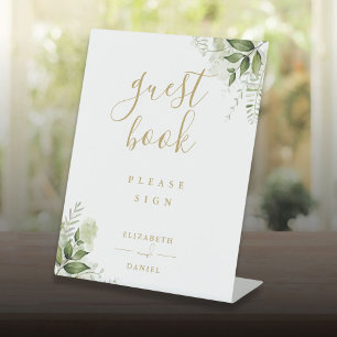 Elegant Gold Floral Greenery Guest Book Pedestal Sign