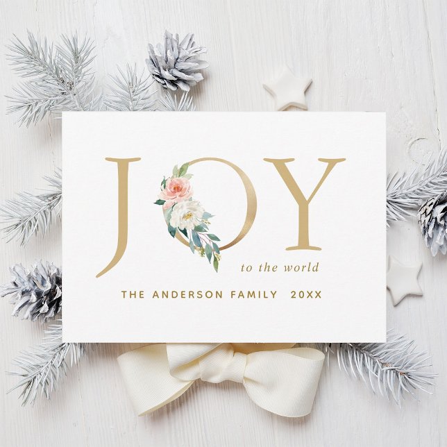 Elegant Gold Floral Joy Christmas Holiday Card (Creator Uploaded)