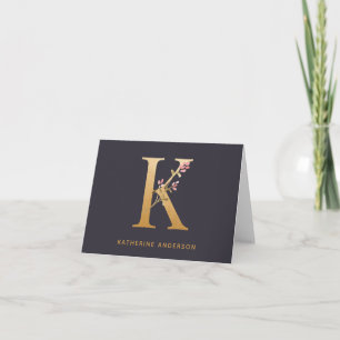 Elegant Gold Floral K Monogram Chic Personalised Note Card