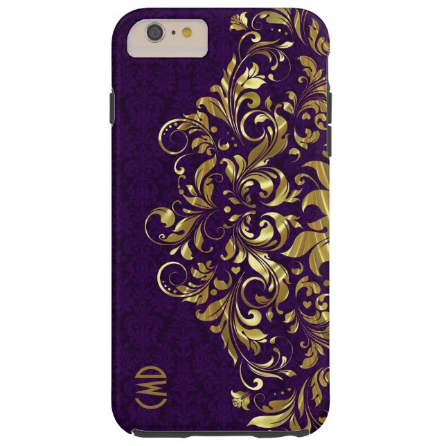 Elegant Gold Floral Lace Purple Damasks Case-Mate iPhone Case (Back)