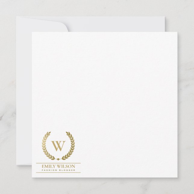 ELEGANT GOLD FLORAL LAUREL WREATH INITIAL COPERATE CARD (Front)