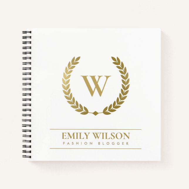 ELEGANT GOLD FLORAL LAUREL WREATH INITIAL MONOGRAM NOTEBOOK (Front)