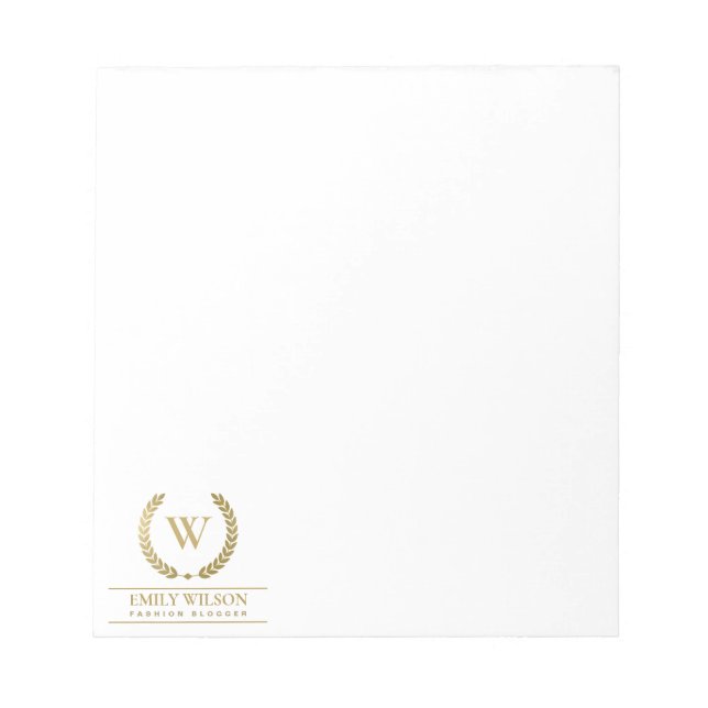 ELEGANT GOLD FLORAL LAUREL WREATH INITIAL MONOGRAM NOTEPAD (Front)