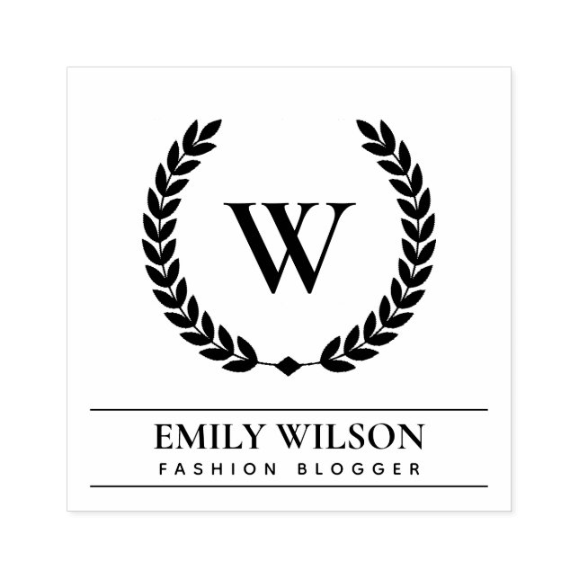 ELEGANT GOLD FLORAL LAUREL WREATH INITIAL MONOGRAM RUBBER STAMP (Imprint)