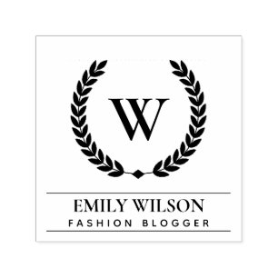 ELEGANT GOLD FLORAL LAUREL WREATH INITIAL MONOGRAM SELF-INKING STAMP
