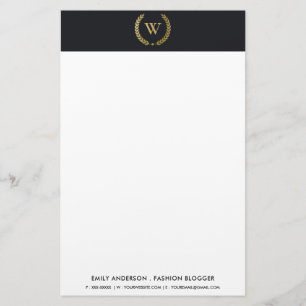 ELEGANT GOLD FLORAL LAUREL WREATH INITIAL MONOGRAM STATIONERY