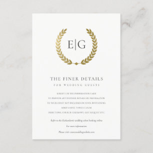 ELEGANT GOLD FLORAL LAUREL WREATH WEDDING DETAIL ENCLOSURE CARD